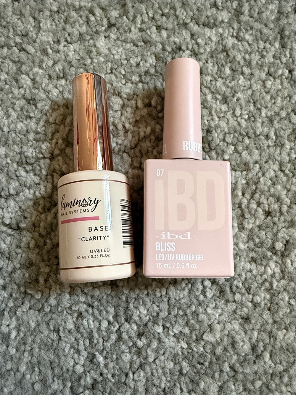 Luminary clear builder and IBD Bliss rubber base gel